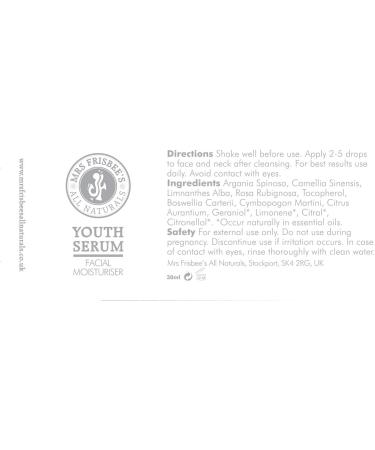 Youth Serum Facial Oil/Aromatherapy Blend of Natural Botanical Ingredients and Pure Essential Oils Formulated to Help Combat the Signs of Ageing/Handmade/Vegan/Natural/Cruelty Free - Buy Online on GoSupps.com