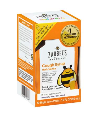 Zarbee's Children's Cough Syrup Dark Honey On-the-Go For Children 12 Months+ Natural Grape Flavor 10 Single Serve Packs 1.7 fl oz (50 ml)