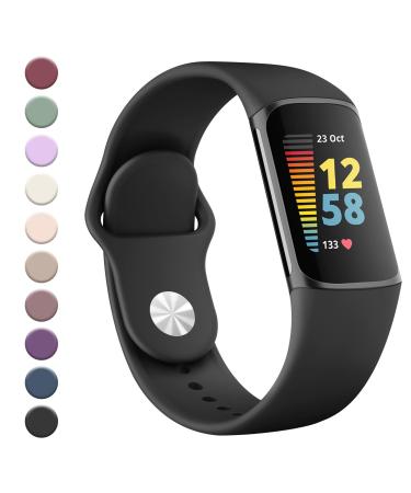 YLK bracelet for Fitbit Charge 5 Braces/Fitbit Charge 6 Bracse women men improved silicone watch strap Sport Adjustable replacement band for fitbit charge 5 bracelets/batch 6 bracelets black