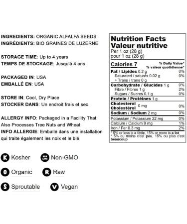 Organic Alfalfa Seeds for Sprouting 8 Ounces Non-GMO Edible Seeds Pure Vegan Kosher Bulk. Rich in Vitamin K Vitamin C. High Germitation Rate. Grow Sprouts and Microgreens for Salads Rolls. - Buy Online on GoSupps.com