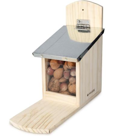 Navaris Squirrel Feeder - Durable Pine Wood House for Outdoors - Metal Roof Feeding Station for Garden Backyard Squirrels - Buy Online on GoSupps.com