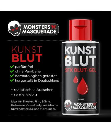 MonstersnMasquerade Professional Kunstblut 150ml | SFX Blood Gel from Germany | Perfume-Free & Paraben-Free Halloween Blood for Vampires & Zombies | Ideal for Carnival & Costume Parties - Buy Online on GoSupps.com