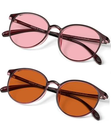 Indoor FL-41 Rose & Outdoor FL-60 Brown Tinted Migraine Light Sensitivity Glasses for Fluorescent LED Glare Photophobia and Computer Usage