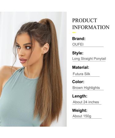 Oefei Ponytail Extension with Brown Highlights - 24 Inch Synthetic Braid with Velcro Fastener for Natural Look - Women s Hair Accessories - Buy Online on GoSupps.com