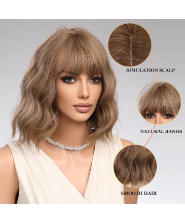 Esmee Short Wave Ash Brown Bob Wig with Fringe - 12 Inch Synthetic Cosplay Wig for Women - Buy Online on GoSupps.com