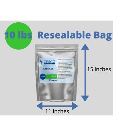 Cesco Solutions 100% Pure Citric Acid 10 lbs - Non-GMO Anhydrous for Cleaning, Bath Bombs, and Beauty DIY - Resealable Stand-up Pouch - Buy Online on GoSupps.com