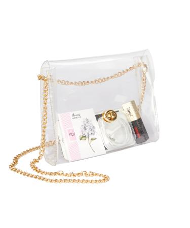 HAOGUAGUA Clear Purse for Women, Clear Bag Stadium Approved, See Through Clear Handbag for Concerts Sports Events Gold