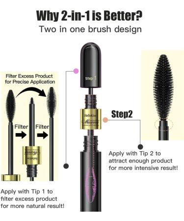Mascara 2 Brushes 2 in 1 Mascara for a natural lengthening and thickening effect Extra long waterproof eyelashes Thick and voluminous eyelashes Long lasting anti-smudge(1 Pcs) - Buy Online on GoSupps.com