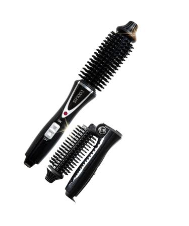 Mini Collaspe Hair Curler Tangle-Free Curling Iron Brush and Volumizer Dual Voltage Travel-Friendly Tourmaline Ceramic Ionic Hot Brush Styling Wand (Black)