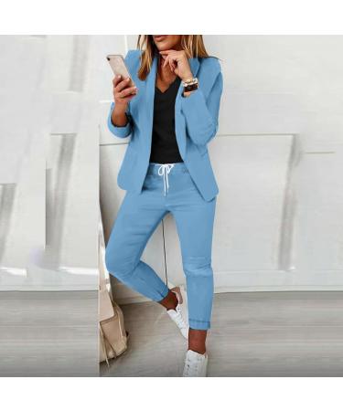 Womens 2024 Fashion 2 Piece Outfits Blazers Jacket Bodycon Trouser Pants Collared Double Breasted Business Casual Suit Sets 4791-sasnx-blue-f L - Buy Online on GoSupps.com
