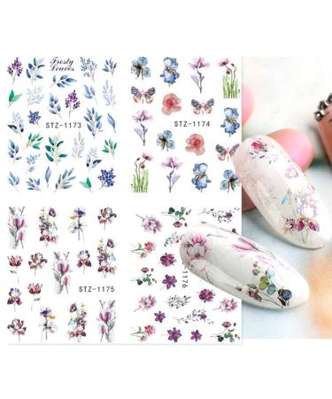Floral and Butterfly Nail Art Stickers - Watercolor Decals for Women's DIY Manicure - 12PCS - Buy Online on GoSupps.com