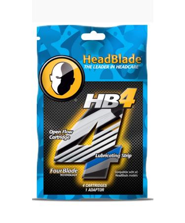 HeadBlade Men's HB4 Refill Shaving Razor Blades 4 Count (Pack of 1)