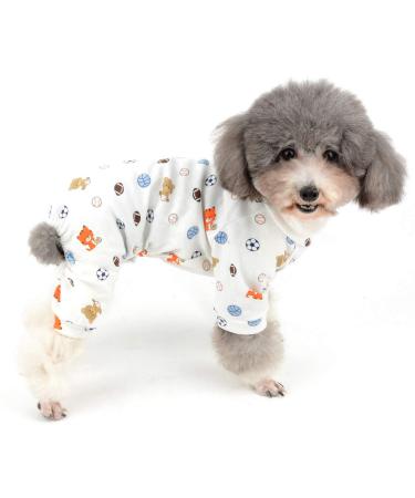 Zweita little dog jumpsuit pajama overalls soft cotton romper puppy sleep clothes adorable bear football printed four legs pjs clothing for pets cats puppies m (pack of 1) balls