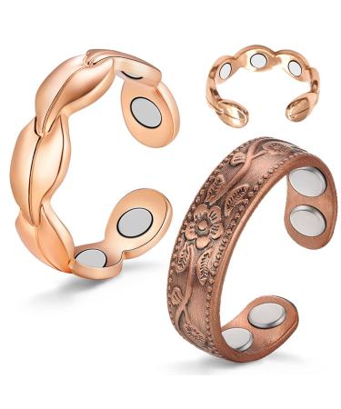 Cigmag 2PCS Copper Rings for Women - Magnetic Rings Finger Thumbs Strong Magnets - Adjustable 100% Solid Pure Copper Ring with Jewelry Gift Box for Valentine's Day 1-fishtail & Copper Rose Gold