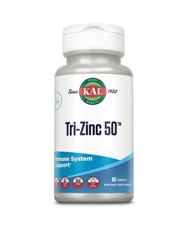 KAL Tri Zinc 50mg w/Zinc Citrate Zinc Amino Acid Chelate and Zinc Picolinate Healthy Metabolism and Immune Support Supplement Vegan Gluten Free Non-GMO 60-Day Guarantee 90 Servings 90 Tablets - Buy Online on GoSupps.com