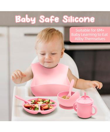 Shop Mumez 14-Part Children's Suction Plate Set - BPA-Free Silicone Baby Plates Bowls Cups & Bibs - Pink & Peach - International Shipping Available - Buy Online on GoSupps.com