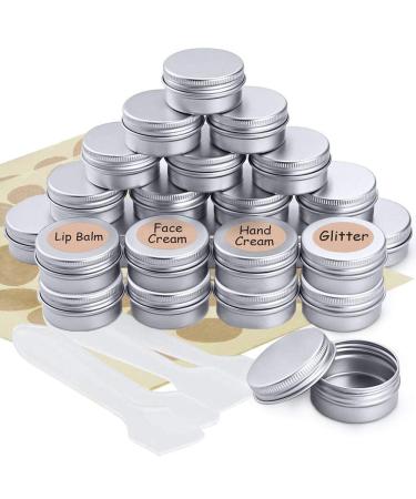 Aluminum empty jar 24 pieces travel creamose cremed box with 70 round sticker 5ml empty doses with screw cover for lip balm nail art lotion cream cosmetics mini candles tin can (silver)