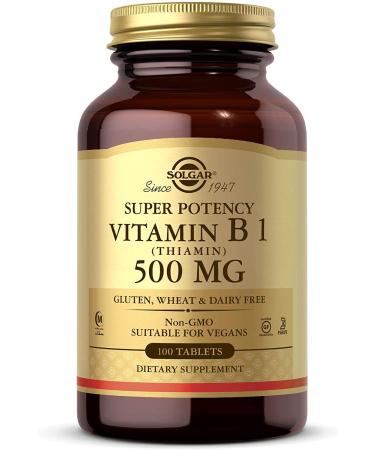 Solgar Vitamin B1 (Thiamin) 500 mg, 100 Tablets - Energy Metabolism, Healthy Nervous System, Stress Support, Overall Well-Being - Super Potency - Non-GMO, Vegan, Gluten Free, Dairy Free - 100 Servings 100 Count (Pack of 1) - Buy Online on GoSupps.com