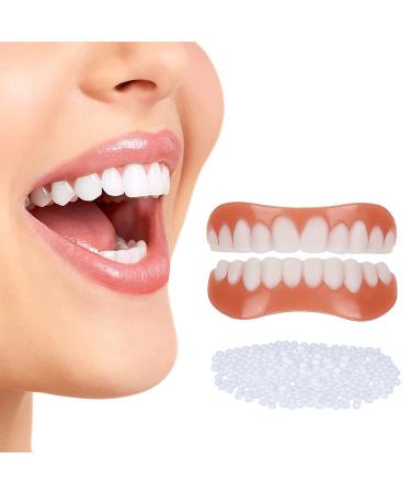 BEGUT Fake Teeth  Cosmetic Denture Veneers for Upper and Lower Jaw  Natural Shade Fake Veneer for Temporary Fix Confident Smile - White