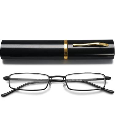 Vevesmundo Metal Reading Glasses - Compact Light Spring Hinge Narrow Design Black Blue Light Filter 3.5x Magnification - Durable Metal Etui Included - Buy Online on GoSupps.com