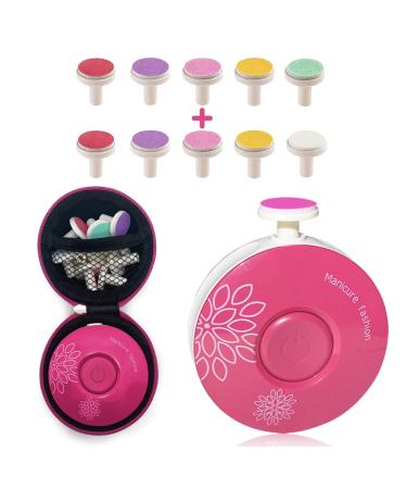 JAYL Baby Nail Trimmer Electric - Baby Nail Clippers with 10 Grinding Pads for Trim - Baby Nail File for Infants, Toddlers, Kids and Adults - Fingernail Clipper - Round Design (Bright Pink)