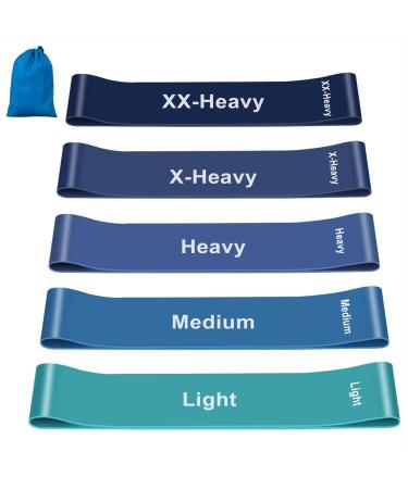 Resistance Bands 5 Pcs Natural Latex Exercise Bands Workout Bands with 5 Resistance Levels for Workouts Pilates Physiotherapy Stretching Yoga Home Gym - Carry Bag Included Blue