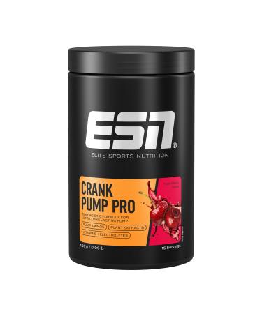 ESN Crank Pump Pro Pre Workout Booster Fresh Cherry 450 g for maximum muscle pump performance and regeneration tested quality - made in Germany - Buy Online on GoSupps.com