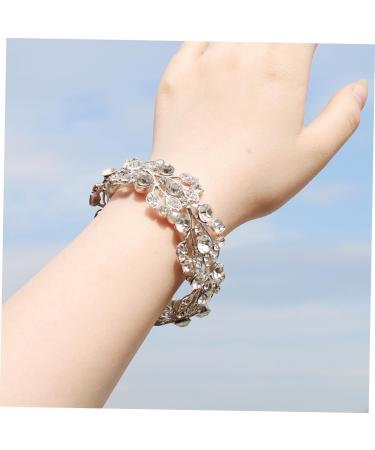 Clispeed Diamond Arm Band Women's Wedding Tennis Bracelet Cuff | Rhinestone & Pearl Design | Open Bangle | 6.5*3cm Silver - Buy Online on GoSupps.com