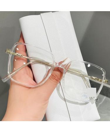 Fuqinqingoz blue light-blocking computer reader square anti-eye reading glasses oversized flat light mirror glasses (color: transparent size: +250) +250 transparent