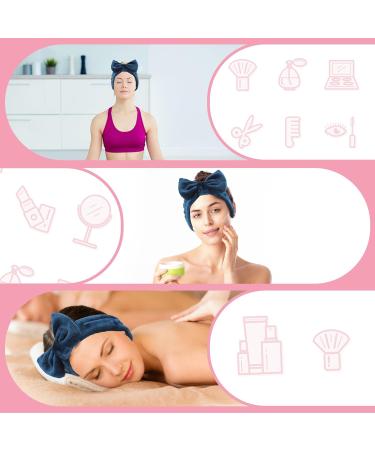 Spa Bowknot Headband for Women - Coral Fleece Makeup Hair Band Elastic Cosmetic Headband Wide Clamp for Shower & Skin Care (Blue) - Shop Internationally - Buy Online on GoSupps.com