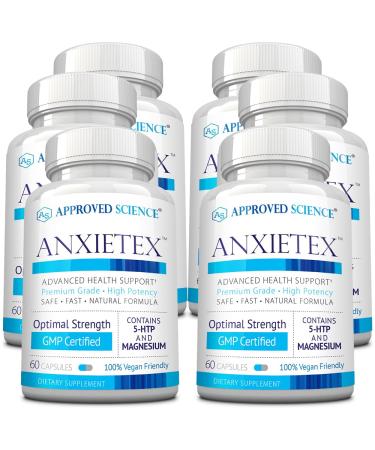 Approved Science Anxietex - Calm and Relaxation - L-Theanine and Magnesium - 60 Capsules - Vegan Friendly - 6 Month Supply 60 Count (Pack of 6)
