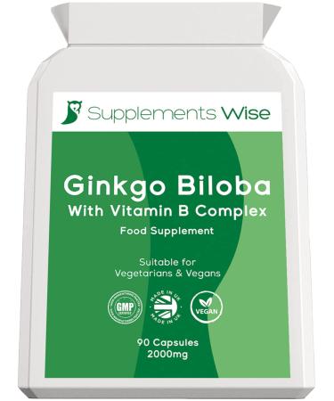 Ginkgo Biloba Capsules 90 x 2000mg - Dizziness and Vertigo Treatment - Focus Tablets Concentration Pills for Brain Memory - Blood Circulation -Ginkgo Biloba Herbal Supplements with Vitamin B Complex
