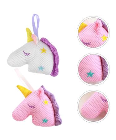 Heallily Unicorn Bath Sponge Pouf Exfoliating Loofah 2pcs for Women Girls - White Pink - Buy Online on GoSupps.com