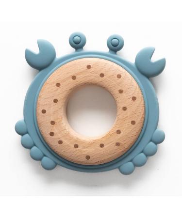 Natural Wood & Silicone Baby Teether - Sand Crab  3M+ (Teal)