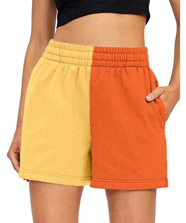 Grimgrow Girls' Athletic Running Shorts Cotton Patchwork Workout Short Pants Yellow Orange 14