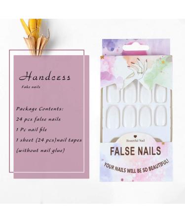 Handcess Shiny White Coffin Artificial Nails - Medium Ballerina Press-On Tips for Women & Girls | Full Coverage Pure Color - Buy Online on GoSupps.com