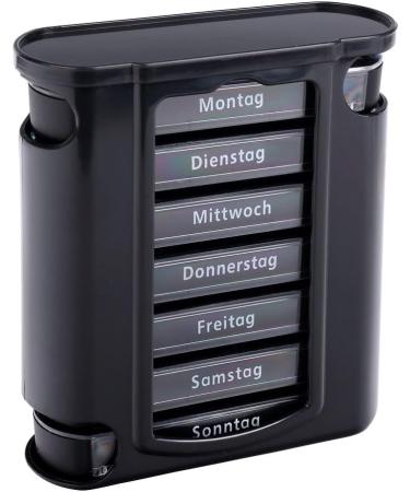 Schramm Black Tablet Box - 7-Day Pill Organizer | Weekly Dose Container - 1 Piece - Buy Online on GoSupps.com
