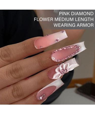 PLCPDM False s Flower Full Cover Tips French White Tip Stick On Rhinestones Press On for Women 1 set 1 box - Buy Online on GoSupps.com