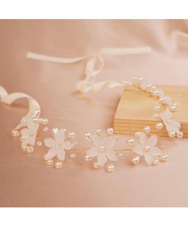 BERYUAN White Flower Pearls Crystal Wedding Hair Vine Pearls Crystal Beads Bridal Headpiece Princess Wedding Headband Gold Wedding Hair Accessories for Brides Bridesmaid - Buy Online on GoSupps.com