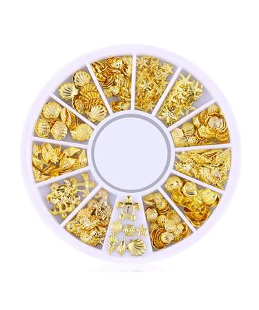 200 Count/pack 3d Gold Metal Nail Studs Stickers Glitter Nail Art Charm Kit Mixed Accessories for Women Girl Diy Nail Design Jewelry Craft Decoration Sea Series Ocean