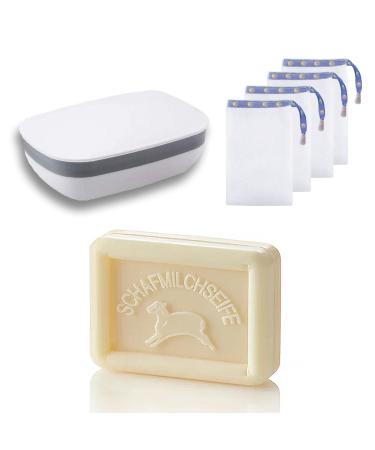 Buen Camino Waschset Seifset for the Jakobsweg |Sheep milk soap + soap box + 4 pieces soap bags |Fixed shower for body and hair |Suitable for sensitive skinFragrance