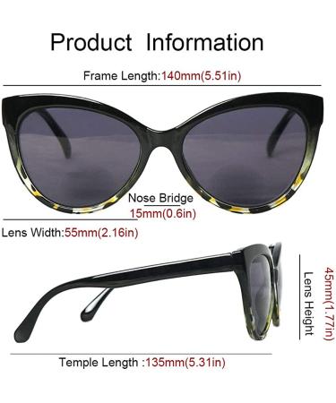 Hyyiyun Bifocal Reading Sunglasses for Women Cateye Designer Fashion UV Protection 2 Pairs - 1 Brown Tortoise + 1 Black&Yellow 3.0x - Buy Online on GoSupps.com