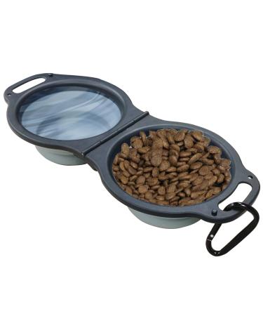 Portable Travel Dog Bowl Collapsible Dog Bowl Made of Silicone 2 in 1 Water and Food Can Put in Simultaneous Portable Pet Bowl with Hanging Buckle Suitible for Walking Traveling Hiking (Gray)