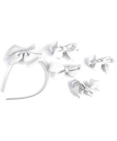 Sibba Toddler Headband Set - 1 PC Headband with Cute Bow Ties and 4 PCS Bowknot Hairpins in White - Perfect Hair Accessories for Easter Day and Baby Party - Buy Online on GoSupps.com