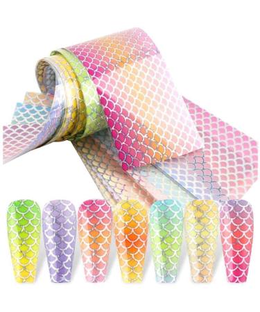 Mermaid Nail Foil Transfers Stickers 10 Sheets Holographic Iridescent Nail Art Decals Fish Scales Pattern Laser Starry Sky Nail Art Stickers Wraps DIY Decoration Manicure Transfer Foils