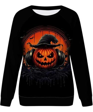 Halloween Costumes Printed Fashionable Casual Long Sleeved Zipper Round Neck Hoodies Sweater Loose Fit Womens Black Large - Buy Online on GoSupps.com