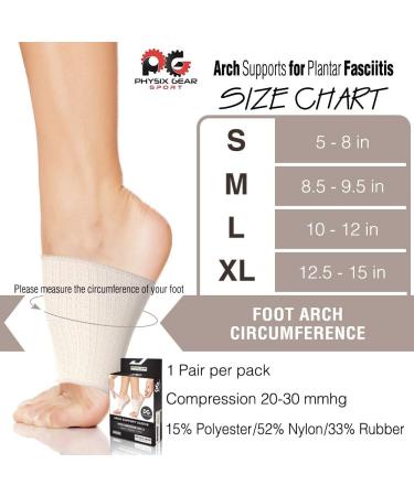 Physix Gear Sport Arch Supports for Plantar Fasciitis Relief - Beige, Size L (1 Pair) | Arch Compression Support Sleeves for Flat Feet - Fast Pain Relief - Buy Online on GoSupps.com