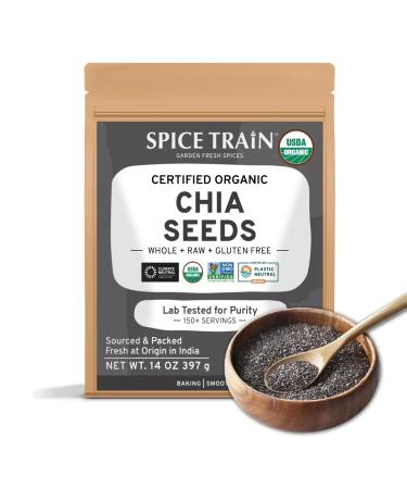 SPICE TRAIN, Organic Chia Seeds with Omega3 (397g/14oz) USDA Organic Raw Chia Seeds from India, Resealable Zip Lock Pouch | Black Chia Seeds Organic for Food, Rich in fibers | Chia Seeds for Smoothies - Buy Online on GoSupps.com