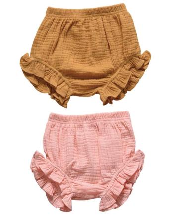 HASAKI 2Pcs Kids Linen Bloomer Shorts - Newborn Baby Girls Boys Toddler Diaper Cove 12-18 Months Yellow+pink