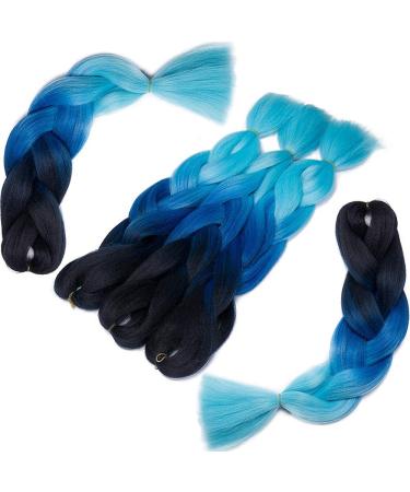 SEGO 5 Packs 24 Afro Braid Hair Extensions - Crochet Synthetic Hair in Black Dark Blue & Light Blue | International Shipping - Buy Online on GoSupps.com